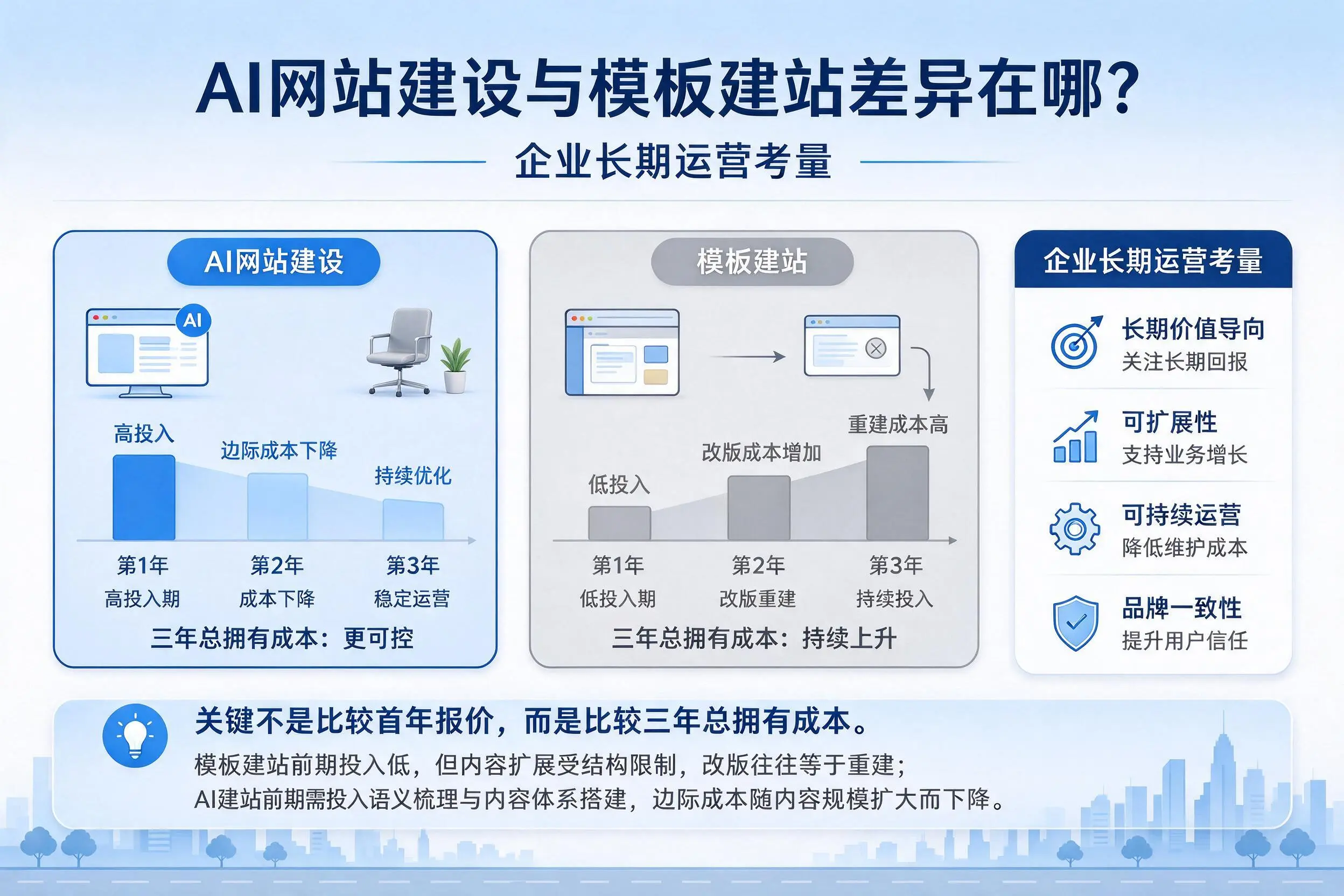AI网站建设与模板建站差异在哪？邯郸企业长期运营考量